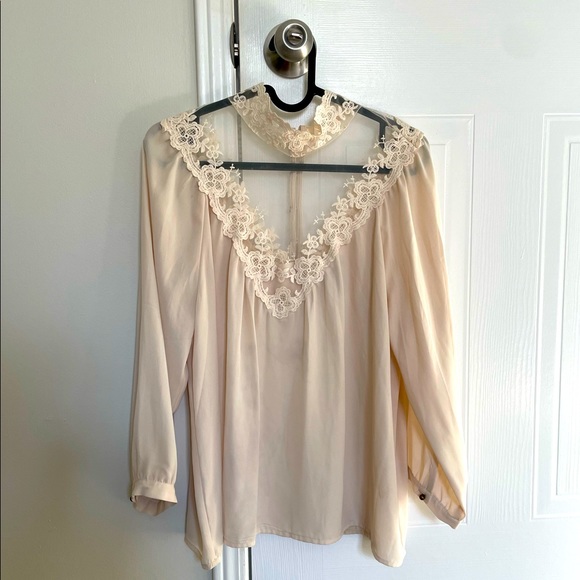 Forever 21 lace mock neck long sleeve top. - Picture 1 of 3